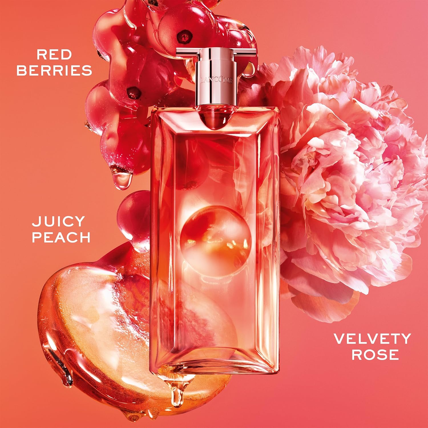 Lancôme Idôle Peach ‘N Roses Eau de Parfum – Juicy Peach, Sparkling Red Berries & Velvety Rose, Fruity Floral Perfume, Everyday Scent