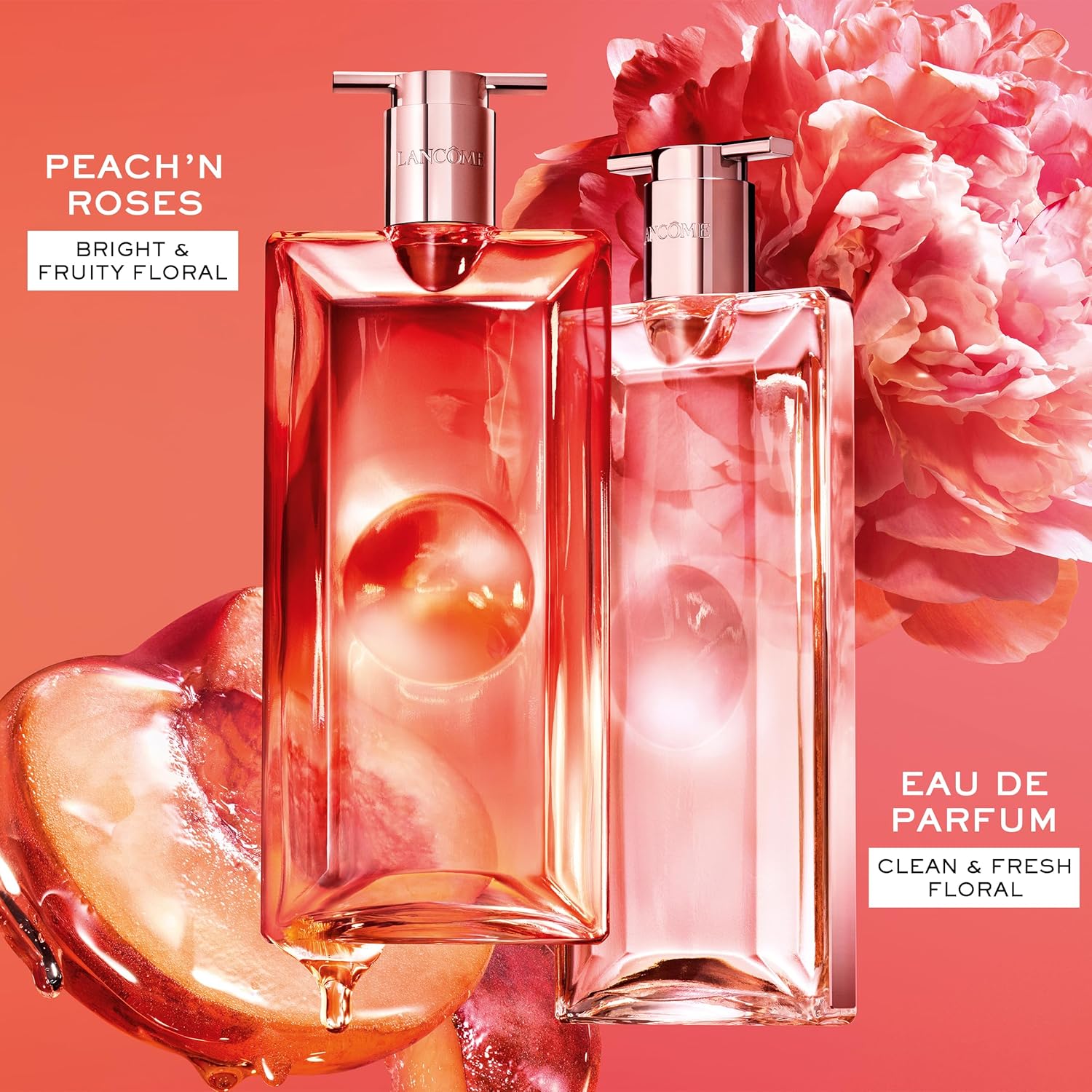 Lancôme Idôle Peach ‘N Roses Eau de Parfum – Juicy Peach, Sparkling Red Berries & Velvety Rose, Fruity Floral Perfume, Everyday Scent